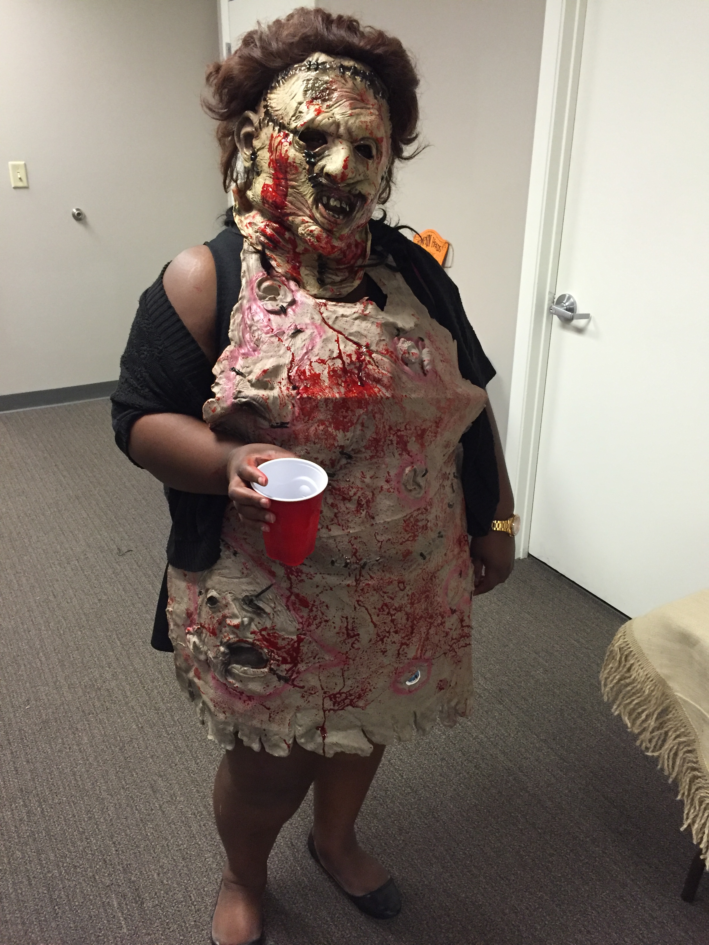 Dorothy scares Driver's Alert employees with this shocking display of gore.
